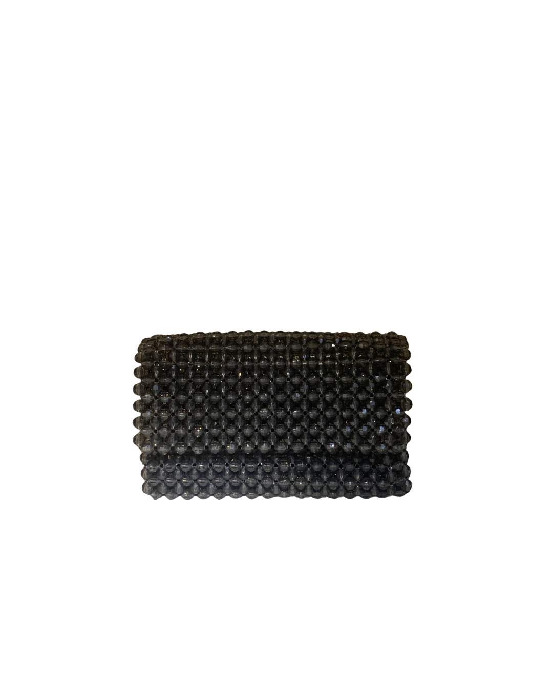 Artisan crafted black beaded evening clutch with detailed beadwork pattern